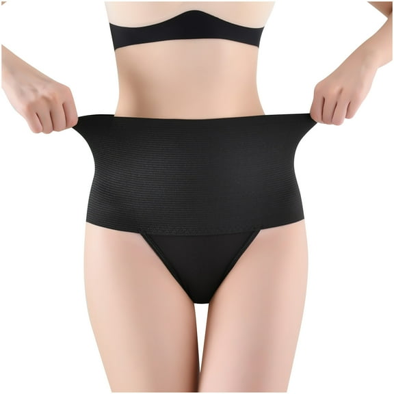 Timoontee Women's Seamless High Waist Tummy Control Panties Shorts Slimming Body Shaper Thong Underwear Briefs Intimates Shapewear Black S