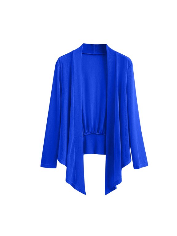 Women's Sheer Mesh Cardigan Long Sleeve Open Front Summer Beach Cover Up Bolero Cropped Shrugs Lightweight Tie Front Sheer Chiffon Bolero Cardigan Blue 16