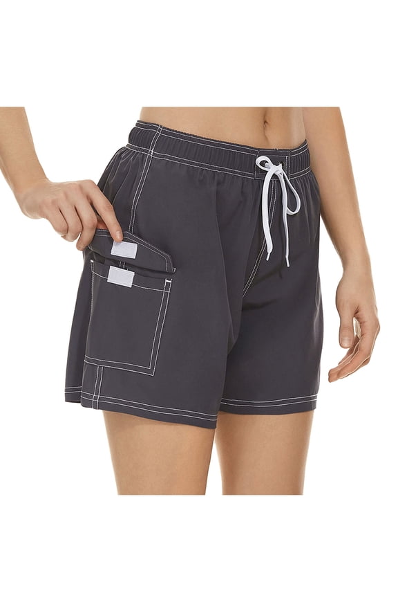 Women's Solid Swim Board Shorts with Pockets Drawstring Quick Dry Water Shorts for Beach Pool Summer Vacation Gray XXXL