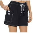 thumbnail image 1 of Timoontee Women's Solid Swim Board Shorts with Pockets Drawstring Quick Dry Water Shorts for Beach Pool Summer Vacation Navy XL, 1 of 5