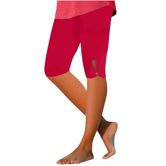 Timoontee Women's Summer Capri Leggings Solid Color Shorts Stretch Capris Side Split Hem Loose Fit Cropped Pants Hot Pink XL