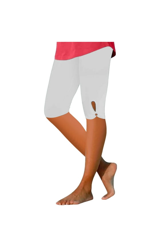 Black and Friday Timoontee Women's Summer Capri Leggings Solid Color Shorts Stretch Capris Side Split Hem Loose Fit Cropped Pants White XXXL