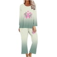 thumbnail image 1 of Timoontee Womens Breast Cancer Printing Pajamas Sets Spring Fall Long Sleeve Sets Comfy Casual Sleepwear Lounge Underwear 2025 Green 4, 1 of 3