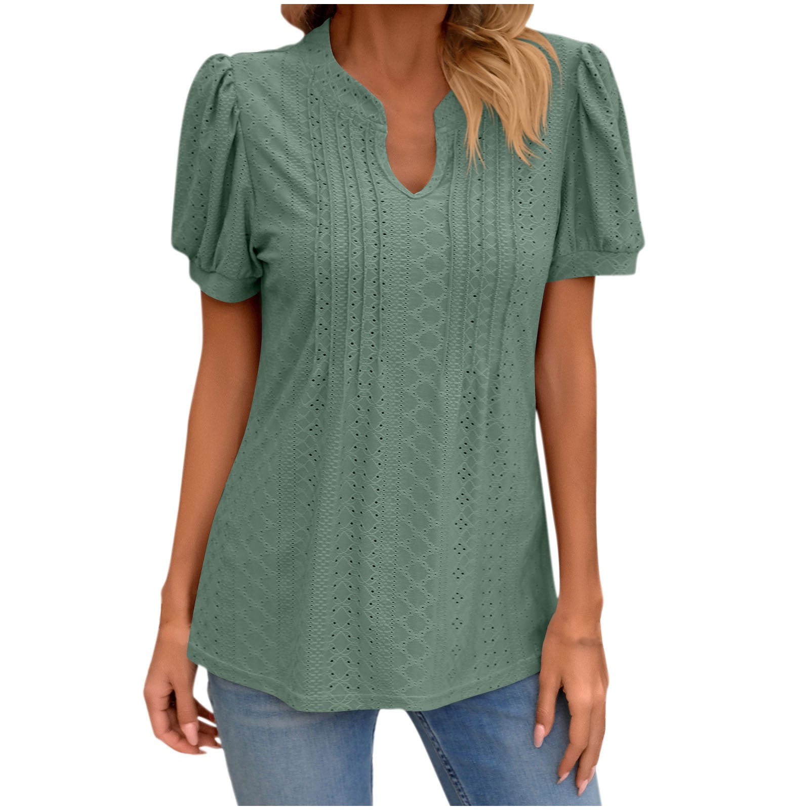 WEESO Women's Lightweight Sweater - Puff Sleeve Pleated Square Neck Tunic Top, Loose Fit