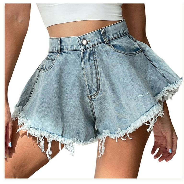 Denim shorts with ruffle waist sales