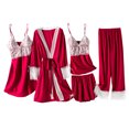 thumbnail image 1 of Timoontee Womens Pajama Sets 5PCS Silk Pajamas for women Cute Sleepwear Loungewear Satin Pajamas Sets for Women Soft Red 6, 1 of 8