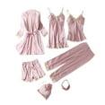 thumbnail image 1 of Timoontee Womens Pajama Sets 7PCS Silk Pajamas for women Cute Sleepwear Loungewear Satin Pajamas Sets for Women Soft Pink 6, 1 of 2