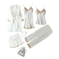 thumbnail image 1 of Timoontee Womens Pajama Sets 7PCS Silk Pajamas for women Cute Sleepwear Loungewear Satin Pajamas Sets for Women Soft White 10, 1 of 2