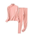thumbnail image 1 of Timoontee Womens Turtleneck Warm Pajamas Set Solid Color Stretch Thermal Fleece Long Sleeve Tops High Waisted Pants Sleepwear Watermelon Red 12, 1 of 8