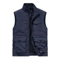 thumbnail image 1 of Timoontee Workwear Vest for Men Casual Comfy Stand Collar Waistcoat Outdoor Hiking Workout Vest Sleeveless Full Zip Jacket Vest with Multi Pockets Dark Blue XL, 1 of 2