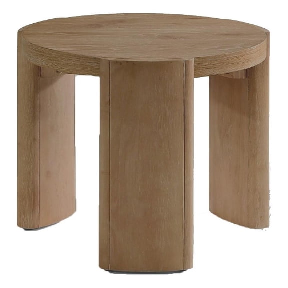 Timore End Table-Round 20 Inch Oak Brown Wood Top-Plinth Base