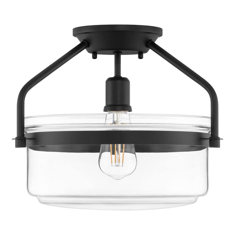 Timphaven 13 in. W 1Light Matte Black SemiFlush Mount Clear Glass