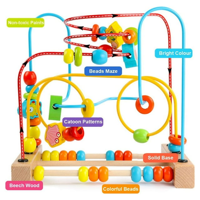 Timy Kids' Colorful Wooden Activity Bead Maze Roller Coaster