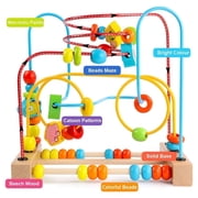 Timy Wooden First Bead Maze Roller Coaster Cute Educational Circle Toy for Toddlers Babies 3-6 Years