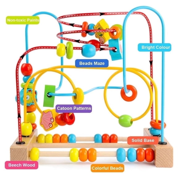Timy Wooden First Bead Maze Roller Coaster Cute Educational Circle Toy for Toddlers Babies 3-6 Years