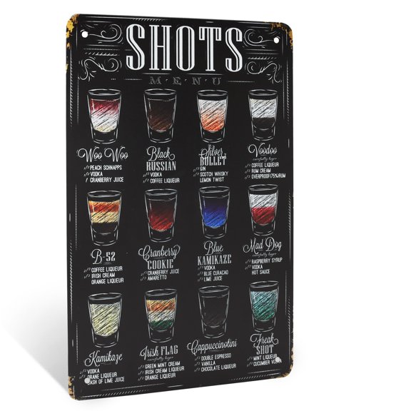 Twelve Shots Menu Metal Tin Sign for Home Bar, Apartment College Dorm Room Decor