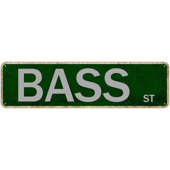 Tin Bass St Vintage Metal Sign - Funny Wall Decor for Garden, Home, Farm, IndoorOutdoor - 6x16 Inches