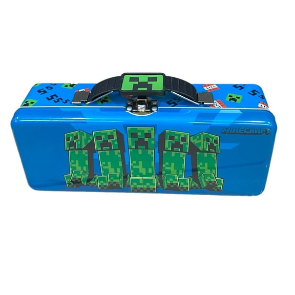 Tin Box Company Minecraft Tin Pencil Case with Plastic Handle, Blue