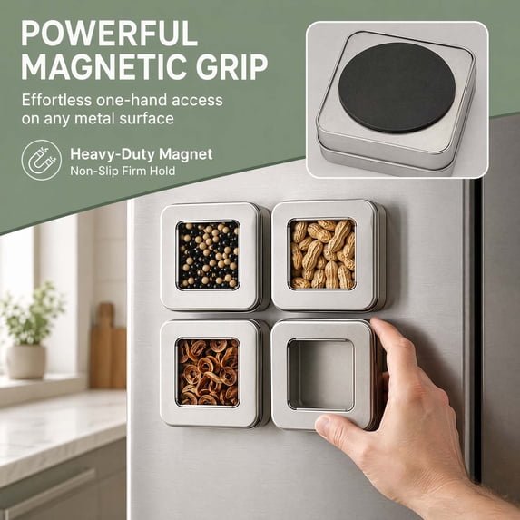 Container With Magnetic Base Tin Box with Magnetic Bases Clear Window Lid Storage Container for ...
