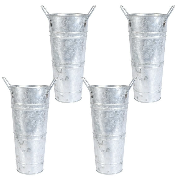 FENGGUIQU 4Pcs Retro Iron Flower Bucket Plated Silver Metal Vase for Flower Arrangement