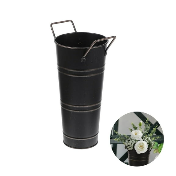 Tin Flower Buckets Galvanized Vases,1Pack 10In Reusble Galvanized Metal Vases for Flowers,HXRH Black Housewarming Gift with Handles