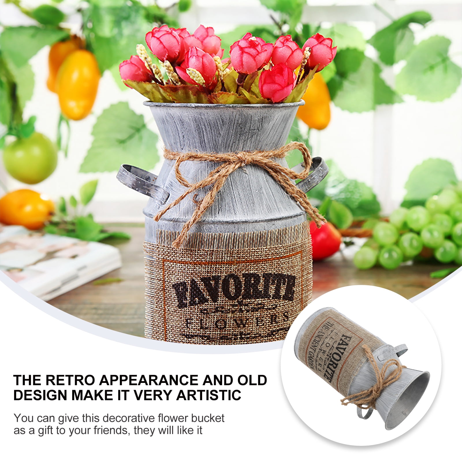 FUEENIRVA Vintage Style Multi-Color Iron Plant Bucket - Outdoor Garden ...