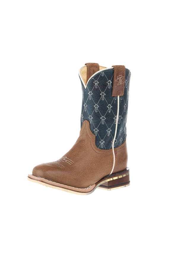 Boys Tin Haul Kid`s Criss Cross Cross  Square Toe Just Believe Sole Boot 3 M Brown