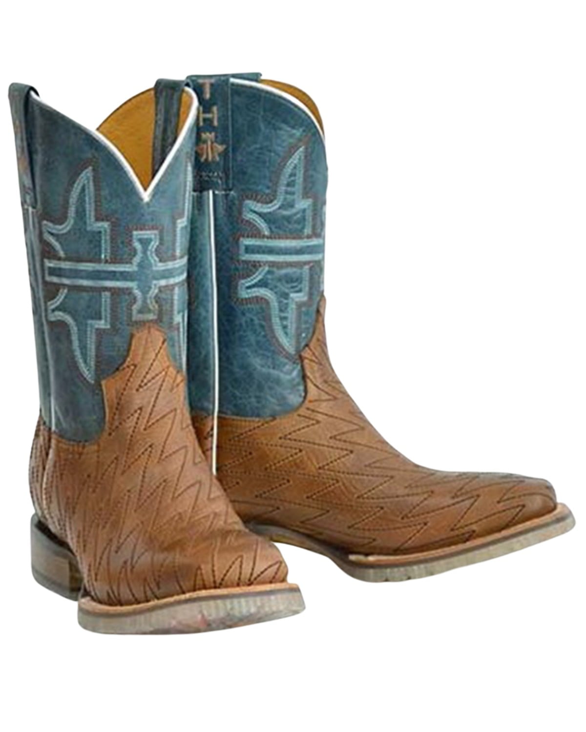 Tin Haul Men's Lightning Bolt Western Boot Broad Square Toe Brown 9.5 D