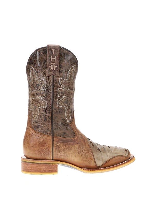 Mens High Roller Embroidered Tooled Inlay Square Toe Pull On Cowbo