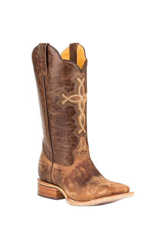 Men's Ichthys Philippians 4:13 Western Boot Broad Square Toe Brown 8.5 D(M) US