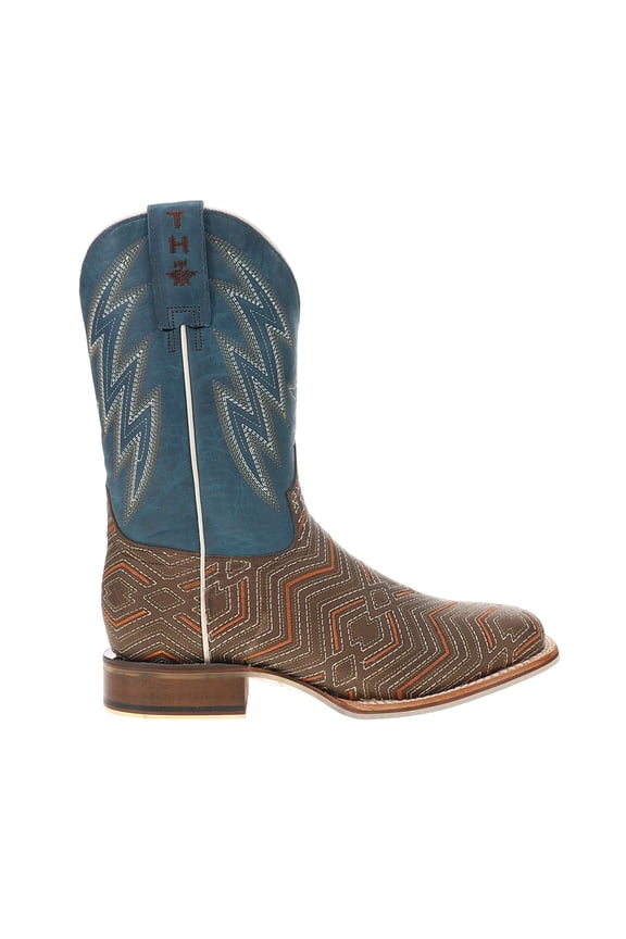 Mens Quantum Embroidered Square Toe Pull On Cowboy Mid Calf Boots
