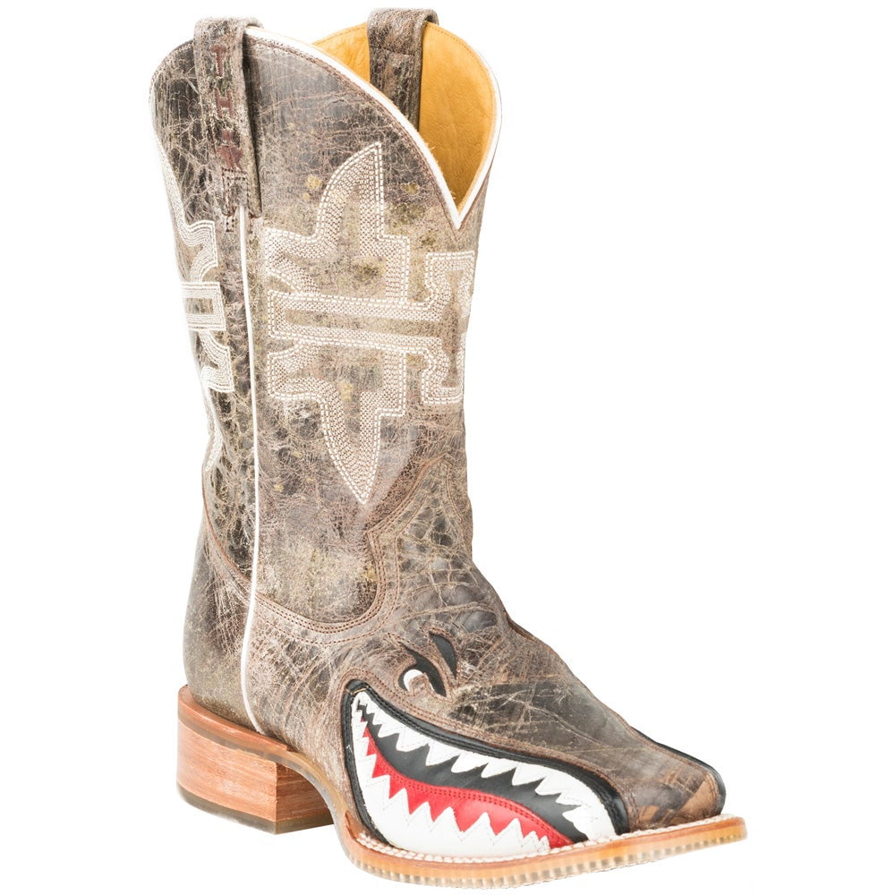 Tin Haul Mens Toastin A Gnarly Shark Square Toe Boots Mid Calf Walmart