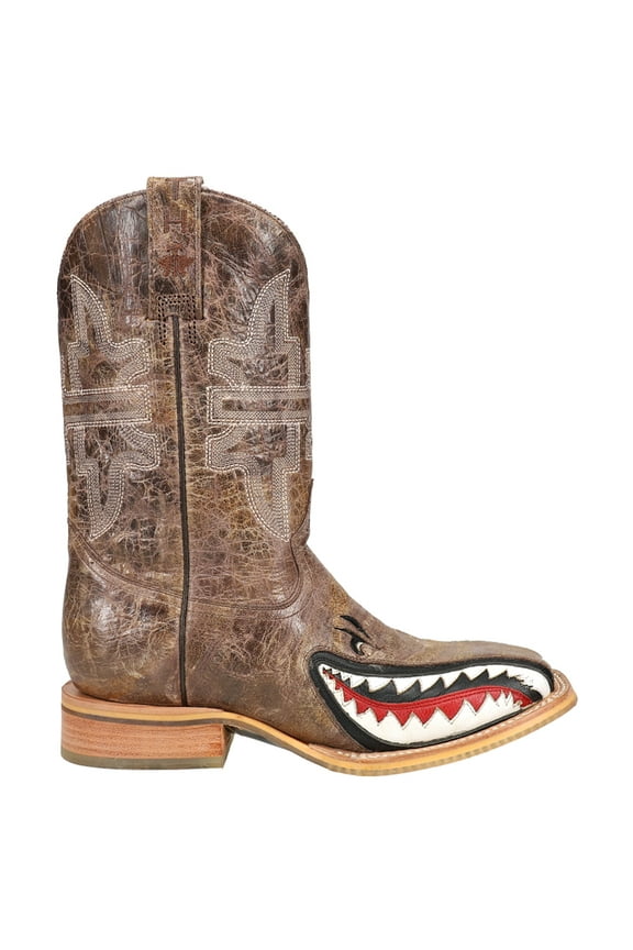 Mens Toastin A Gnarly Shark Embroidered Square Toe Pull On Cowboy