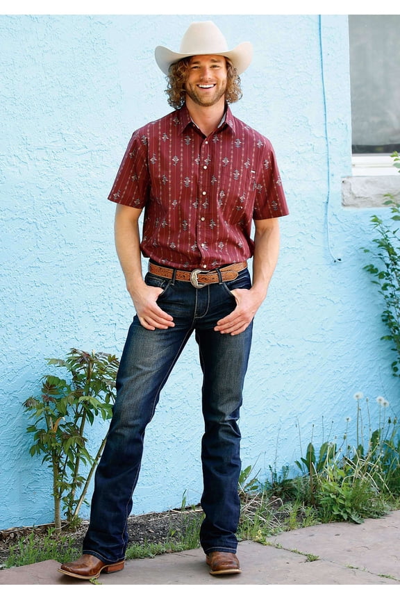 Western Shirt Mens S/S Aztec L Wine 10-002-0064-0224 WI