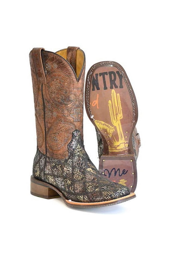 Women's Paisley Python Print Western Boot Broad Square Toe - 14-021-0007-1503 MU 7 1/2 M  US