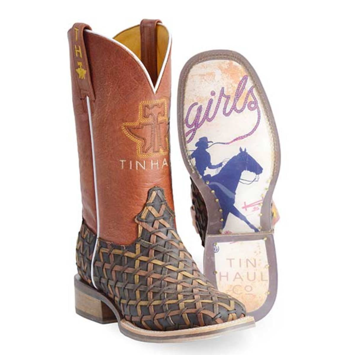 Tin Haul Girls' Lavender Western Boots – Glitter Vamp, Wide Square Toe, Faux Leather, Easy Zipper - View #9