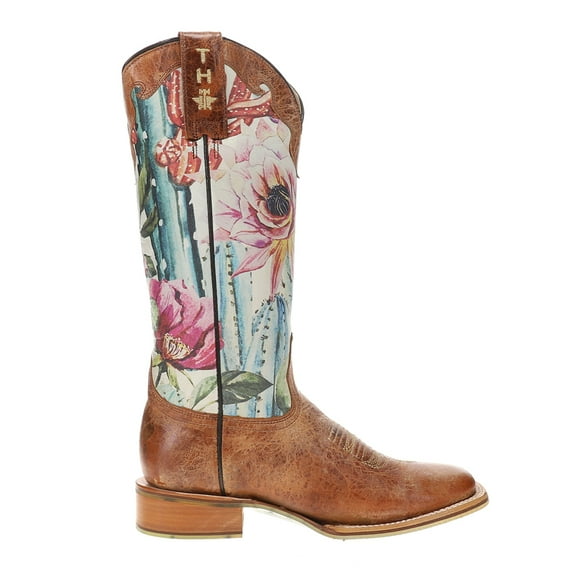 Tin Haul Womens Cactilicious Floral Square Toe Cowboy Mid Calf Boots