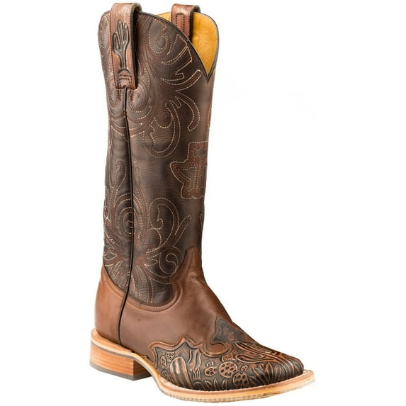 Tin Haul Womens Cactooled Square Toe Boots Mid Calf Low Heel 1-2"