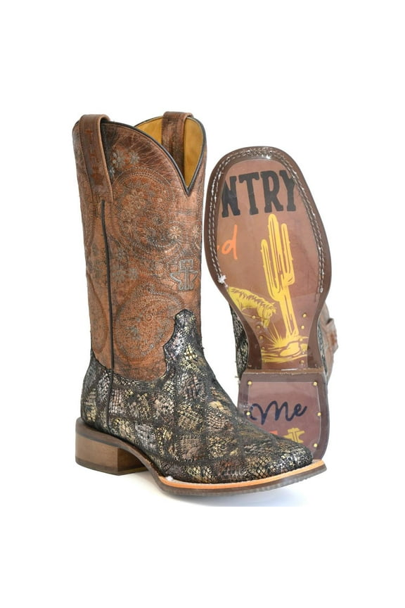 Women's Paisley Python Print Western Boot Broad Square Toe - 14-021-0007-1503 MU 6 1/2 M US