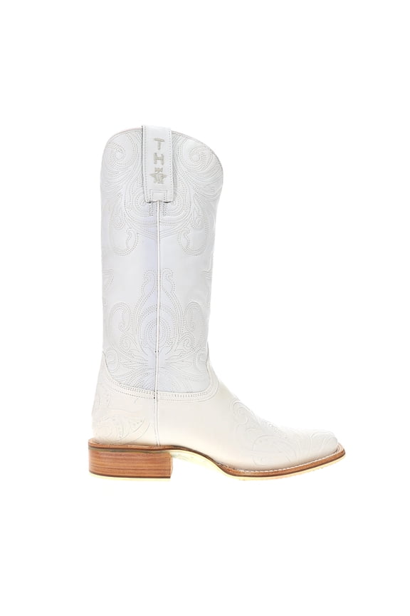 Womens White Wedding Square Toe Cowboy  Mid Calf Boots