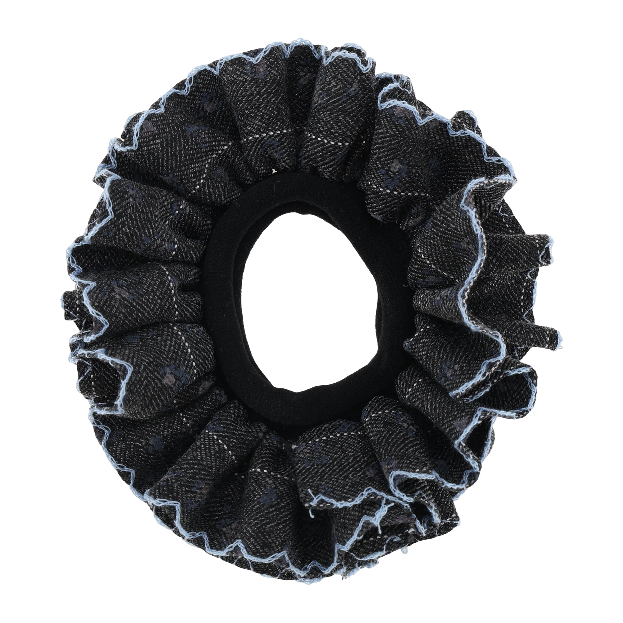 Unique Bargains Double Layer Fabric Denim Hair Ties Daily Use Black
