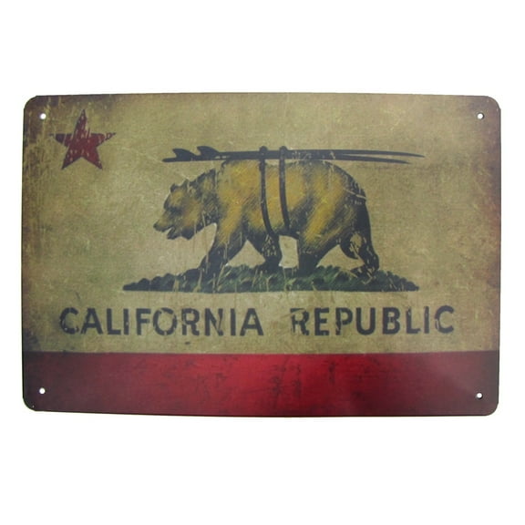 Tin Metal California State Flag Sign CA Republic Home Bar Pub Man Cave Wall Decor