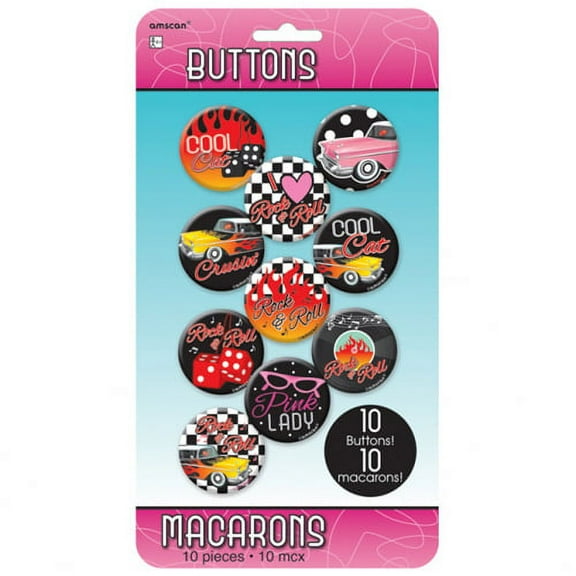Tin Metal Retro Button Pins, Multicolor, 10-Piece