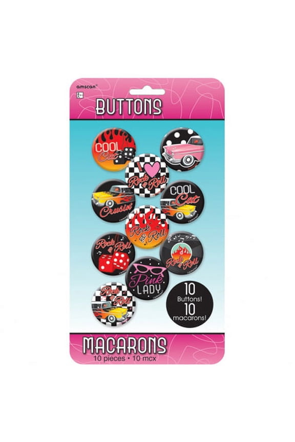 Tin Metal Retro Button Pins, Multicolor, 10-Piece