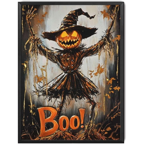 Tin Metal Sign Happy Halloween Scarecrow Boo! for Living Room Bedroom Deccor Framed Painting 12×8 Inch