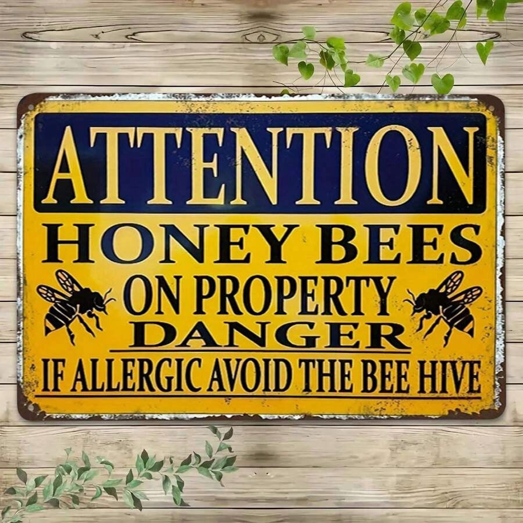 Bee Block Sign Tin Metal Sign Honey Bees Property Danger Warning Sign Vintage Bee Hive ...