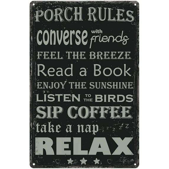Tin Metal Sign Porch Rules Canverse With Friends Feel The Breeze Sip Coffee - Wall Decor For Home Outdoor Indoor Kitchen Bar Room Garage Vintage Poster Plaque 12''X8'' Inch