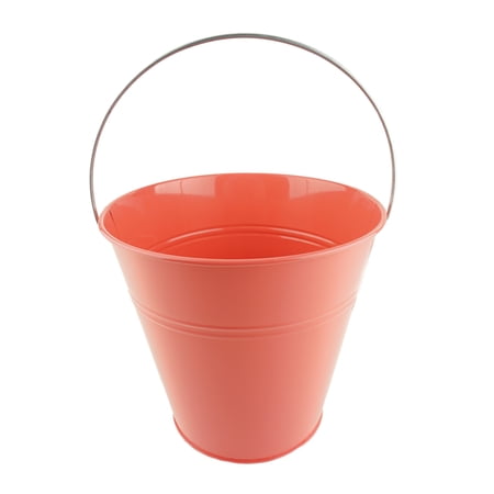 Tin Pail Bucket with Handle Party Favor, 9-Inch, 1-Count, Coral