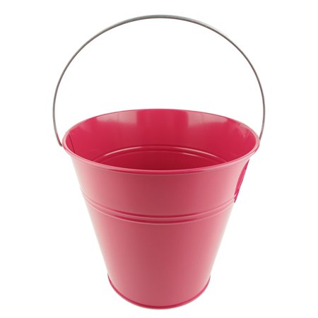 Tin Pail Bucket with Handle Party Favor, 9-Inch, 1-Count, Fuchsia