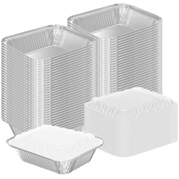 Tin Pans with Clear Lids, 2.25LB - 50 Pack, Disposable Aluminum Food Containers for Cooking, Baking, Meal Prep